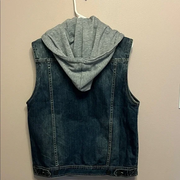 Victorious Blue Denim Vest with Removable Gray Hood - Picture 6 of 10